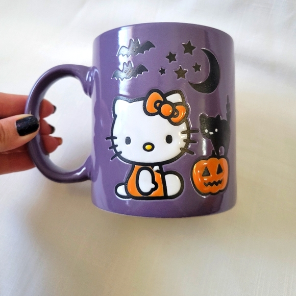 Hello Kitty Halloween Mug with Cute Jack o Lantern, Black Cat & Bats Ceramic - Picture 9 of 9